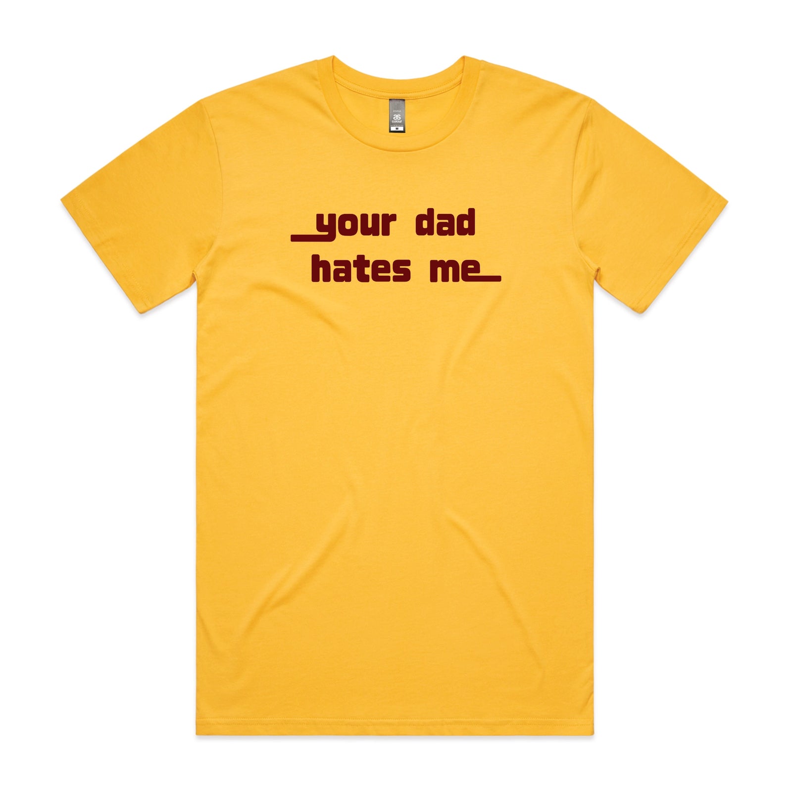Yellow unisex t-shirt with Your Dad Hates Me graphic by Lonely Kids Club