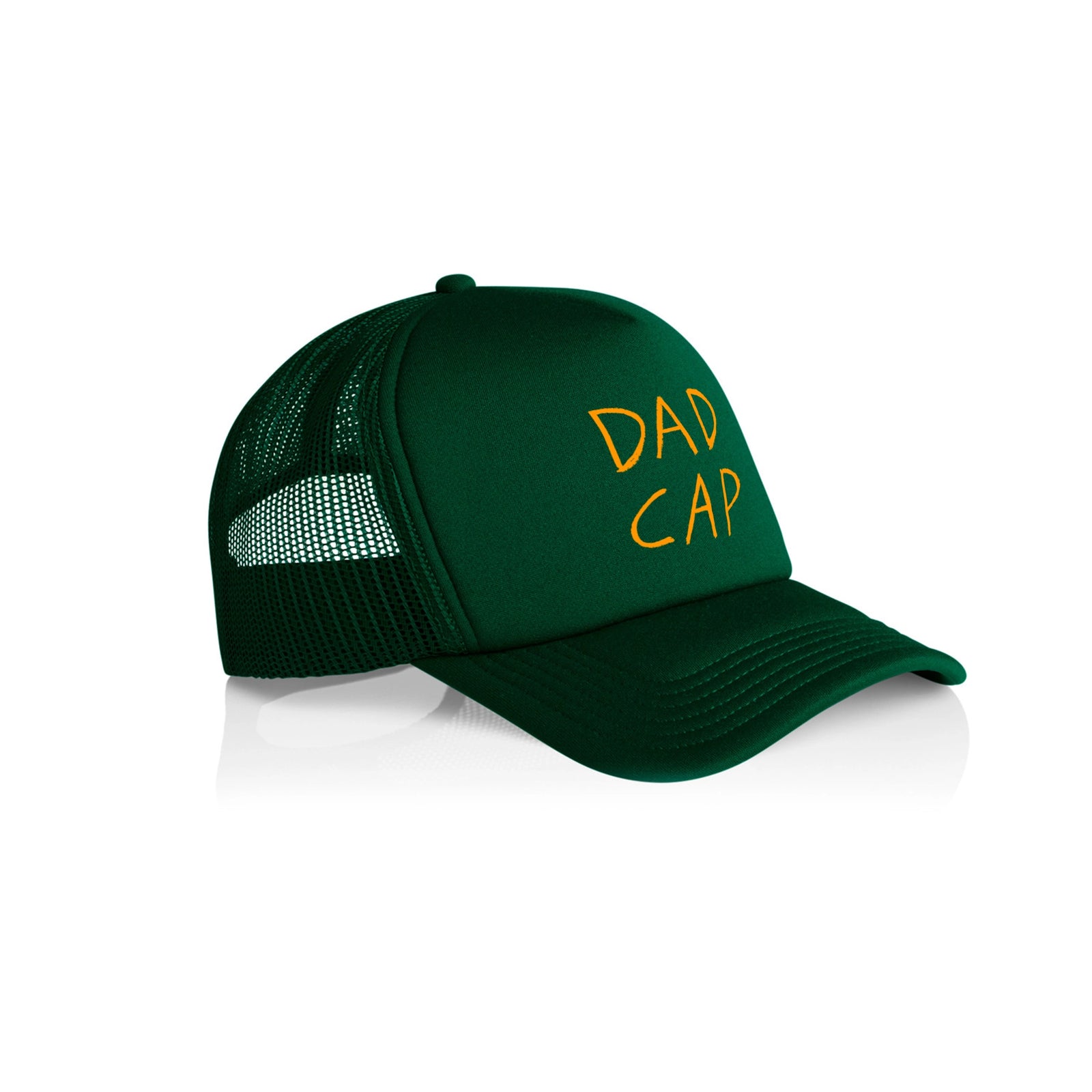Forest Green trucker hat with Dad Cap graphic by Lonely Kids Club