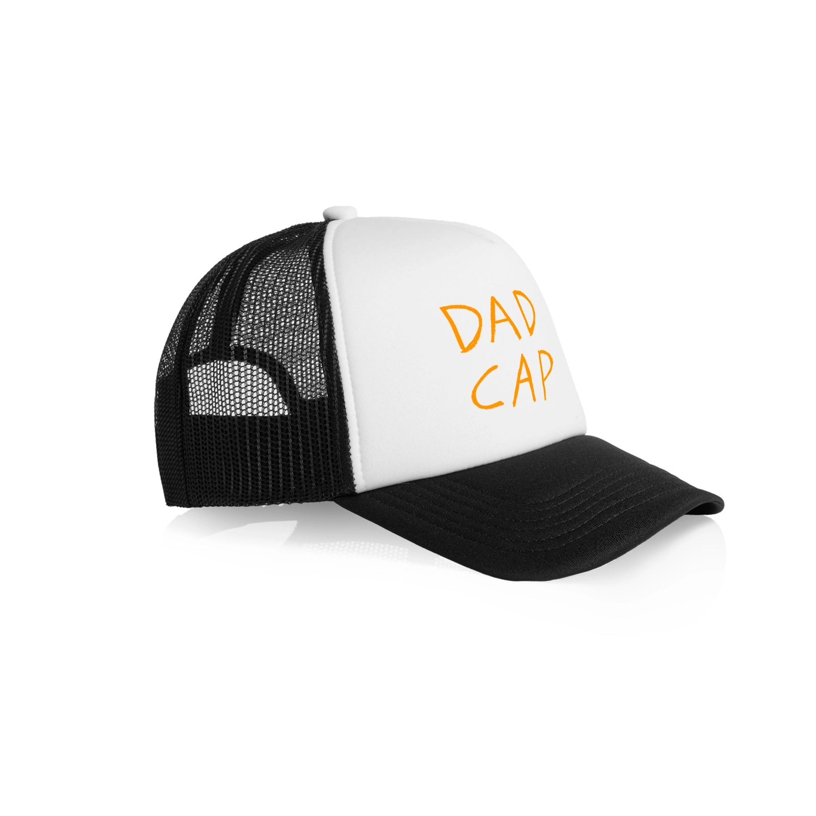 Black/White Contrast trucker hat with Dad Cap graphic by Lonely Kids Club