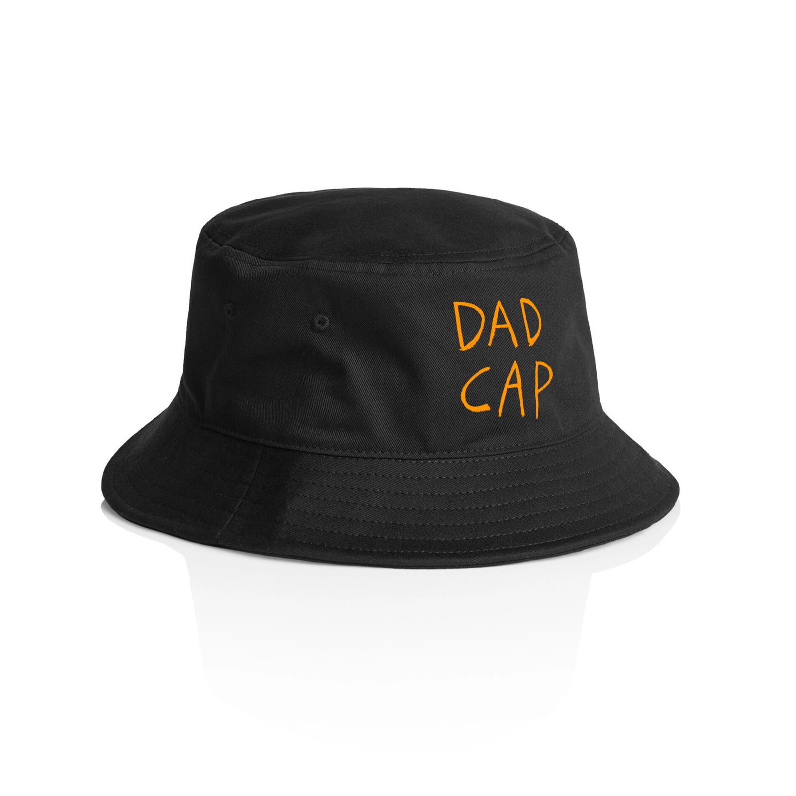 Black bucket hat with Dad Cap graphic by Lonely Kids Club