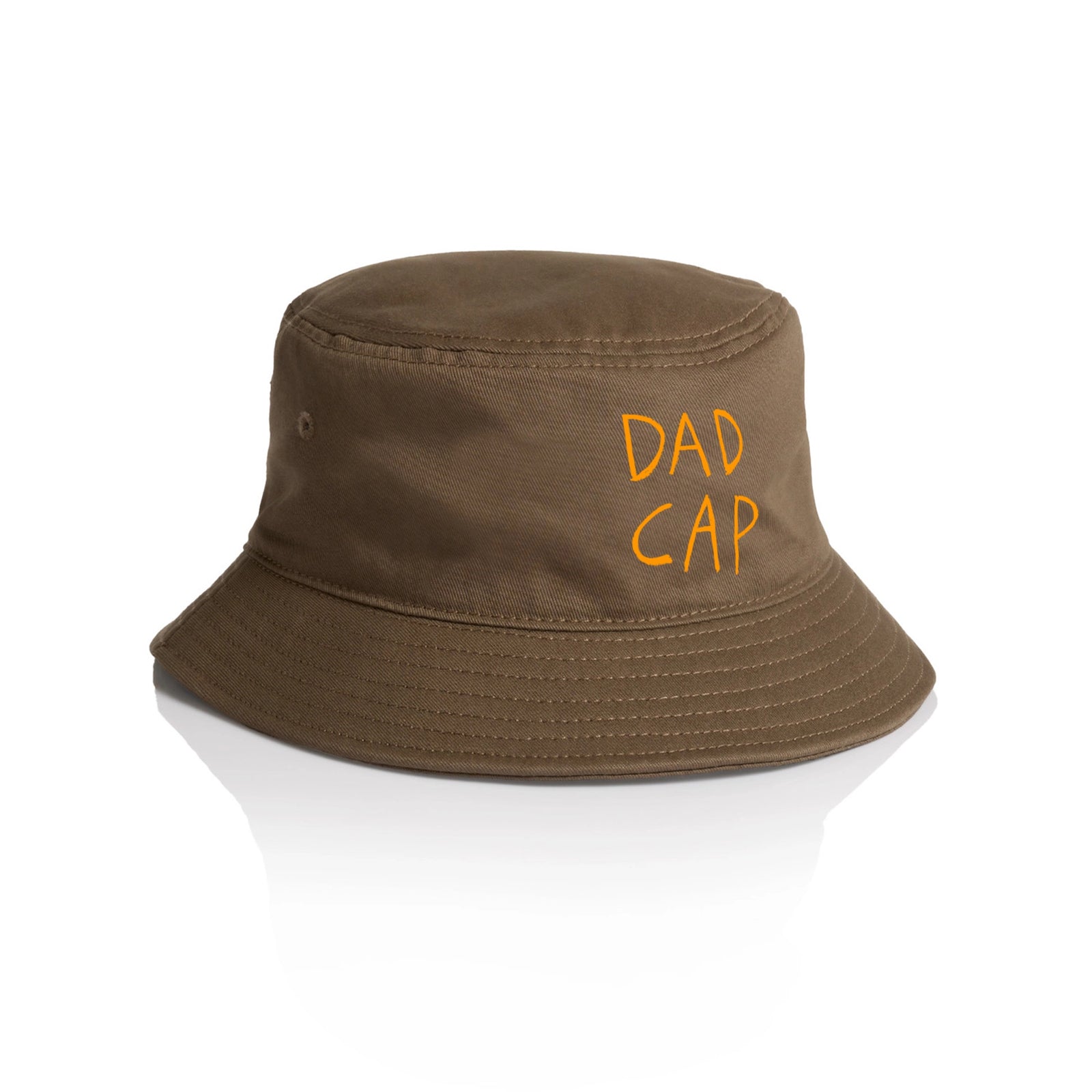 Walnut bucket hat with Dad Cap graphic by Lonely Kids Club