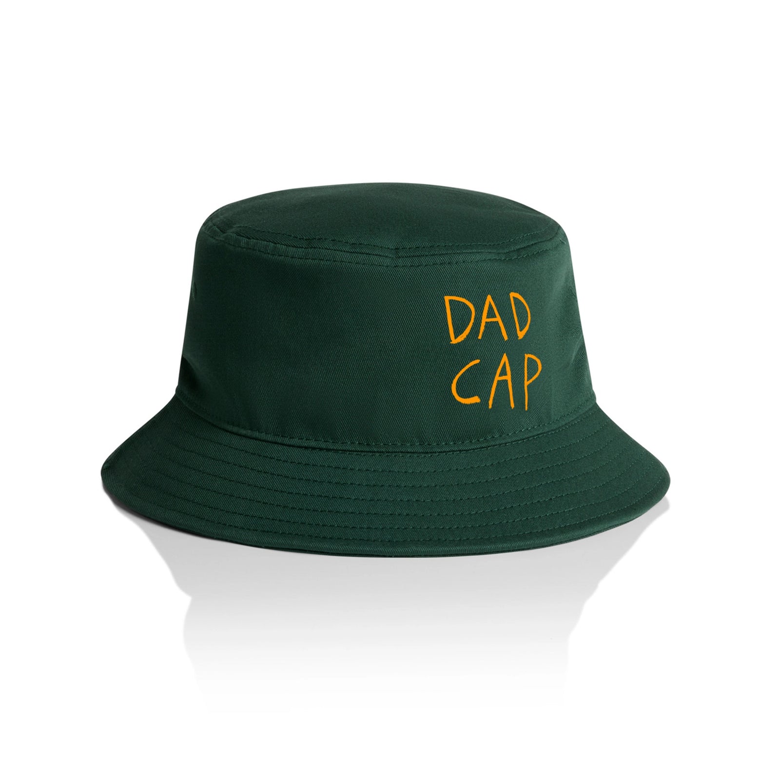 Forest Green bucket hat with Dad Cap graphic by Lonely Kids Club