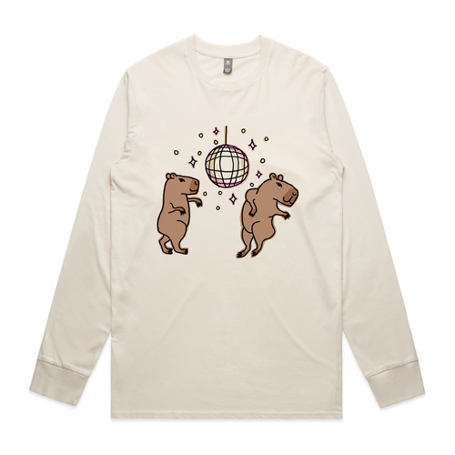 Dancing Capybaras Tee by Lonely Kids Club. All clothing from our T-shirts to our shorts and hoodies are ethically made, and printed packed and shipped from Sydney.