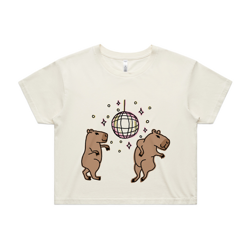 Dancing Capybaras Tee by Lonely Kids Club. All clothing from our T-shirts to our shorts and hoodies are ethically made, and printed packed and shipped from Sydney.