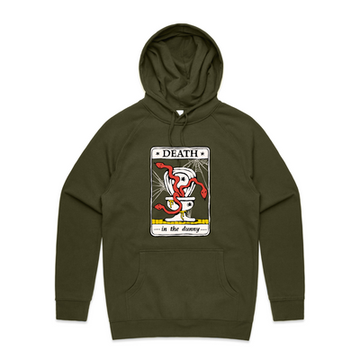 Death Tarot Hoodie by Lonely Kids Club. All clothing from our T-shirts to our shorts and hoodies are ethically made, and printed packed and shipped from Sydney.