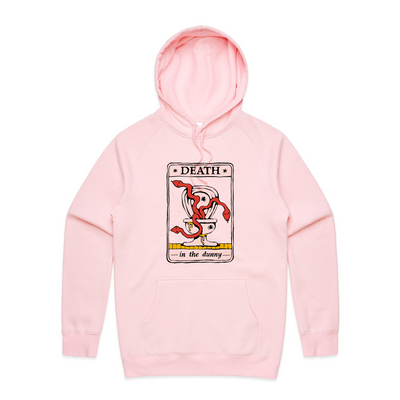 Death Tarot Hoodie by Lonely Kids Club. All clothing from our T-shirts to our shorts and hoodies are ethically made, and printed packed and shipped from Sydney.