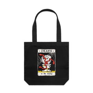 Death Tarot Tote by Lonely Kids Club. All clothing from our T-shirts to our shorts and hoodies are ethically made, and printed packed and shipped from Sydney.