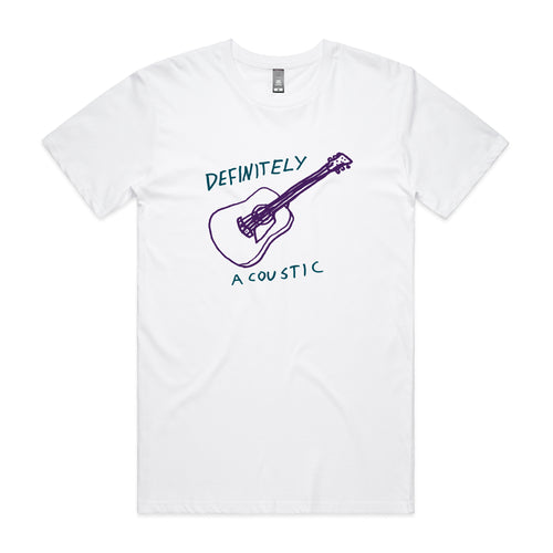 Definitely Acoustic Tee by Lonely Kids Club. All clothing from our T-shirts to our shorts and hoodies are ethically made, and printed packed and shipped from Sydney.