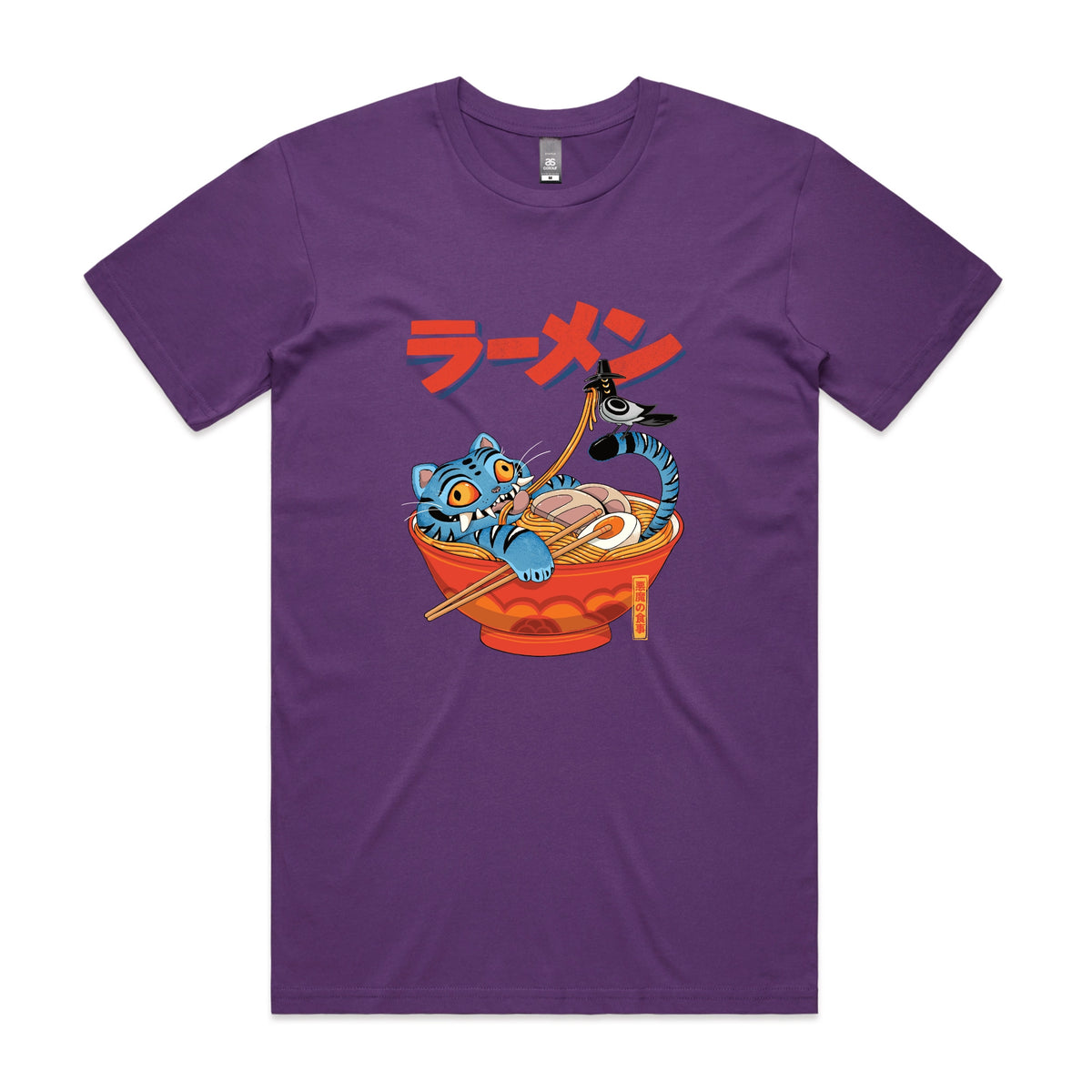 Purple unisex t-shirt with Derpy Ramen graphic by Lonely Kids Club