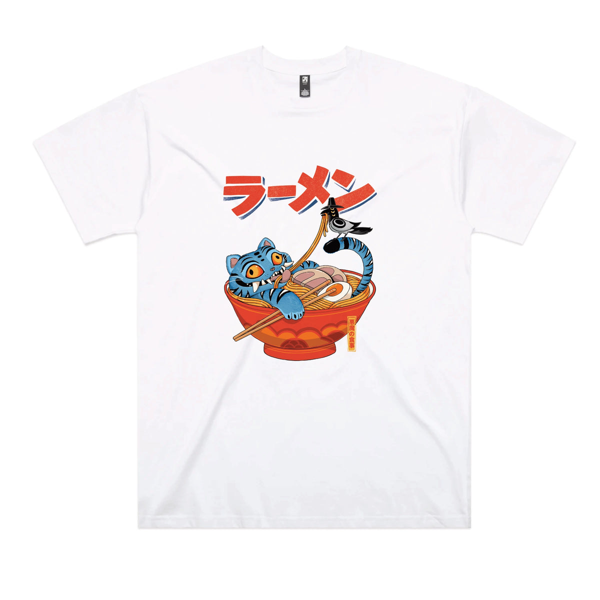 White oversized t-shirt with Derpy Ramen graphic by Lonely Kids Club