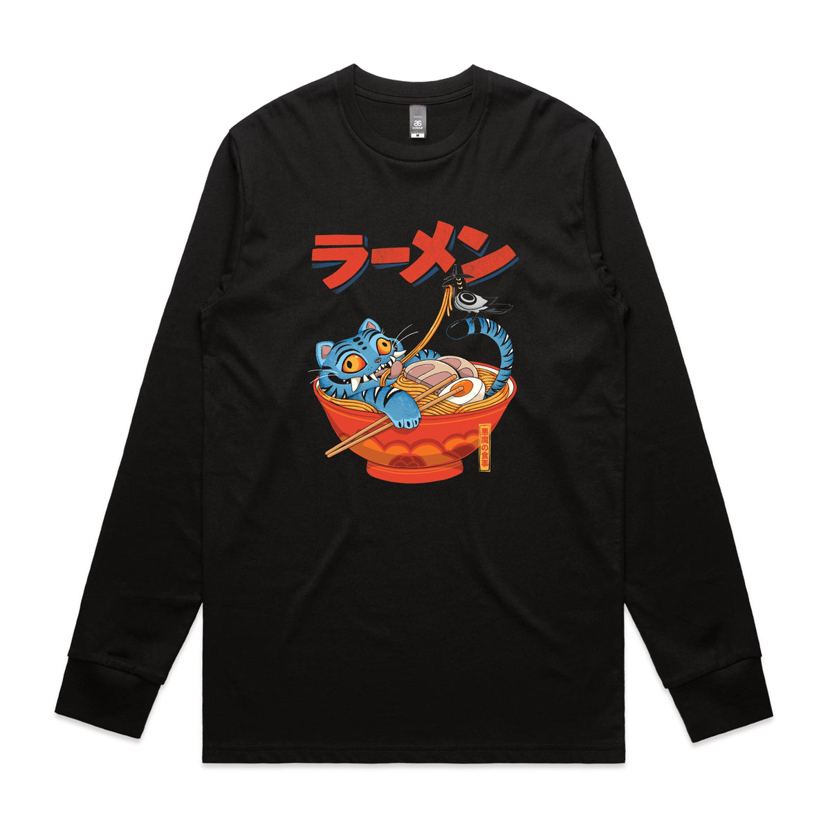 Black long sleeve t-shirt with Derpy Ramen graphic by Lonely Kids Club