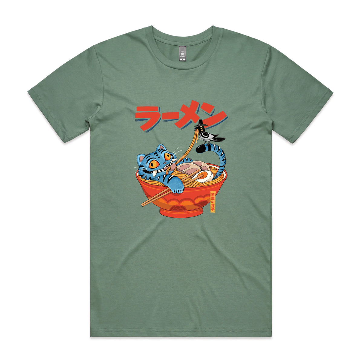 Sage unisex t-shirt with Derpy Ramen graphic by Lonely Kids Club