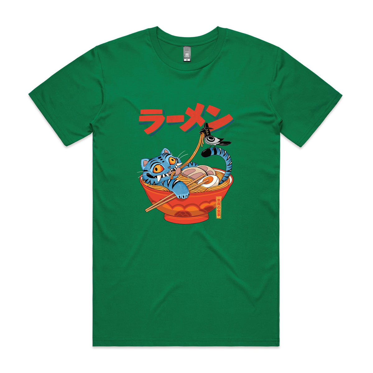 Green unisex t-shirt with Derpy Ramen graphic by Lonely Kids Club