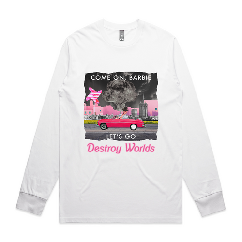 Let's Destroy Worlds Tee by Lonely Kids Club. All clothing from our T-shirts to our shorts and hoodies are ethically made, and printed packed and shipped from Sydney.