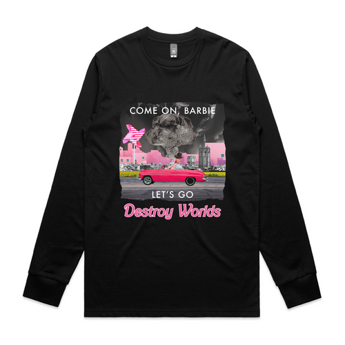 Let's Destroy Worlds Tee by Lonely Kids Club. All clothing from our T-shirts to our shorts and hoodies are ethically made, and printed packed and shipped from Sydney.