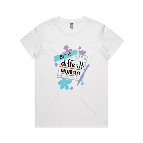 Difficult Woman Charity Tee by Lonely Kids Club. All clothing from our T-shirts to our shorts and hoodies are ethically made, and printed packed and shipped from Sydney.