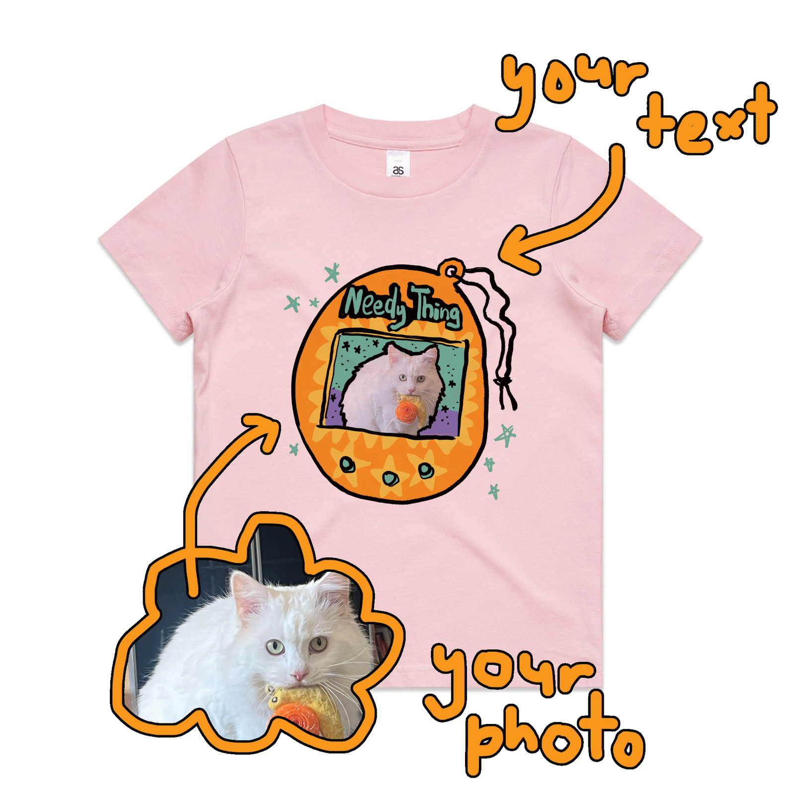Pink kids t-shirt with Custom Digipet Kids graphic by Lonely Kids Club