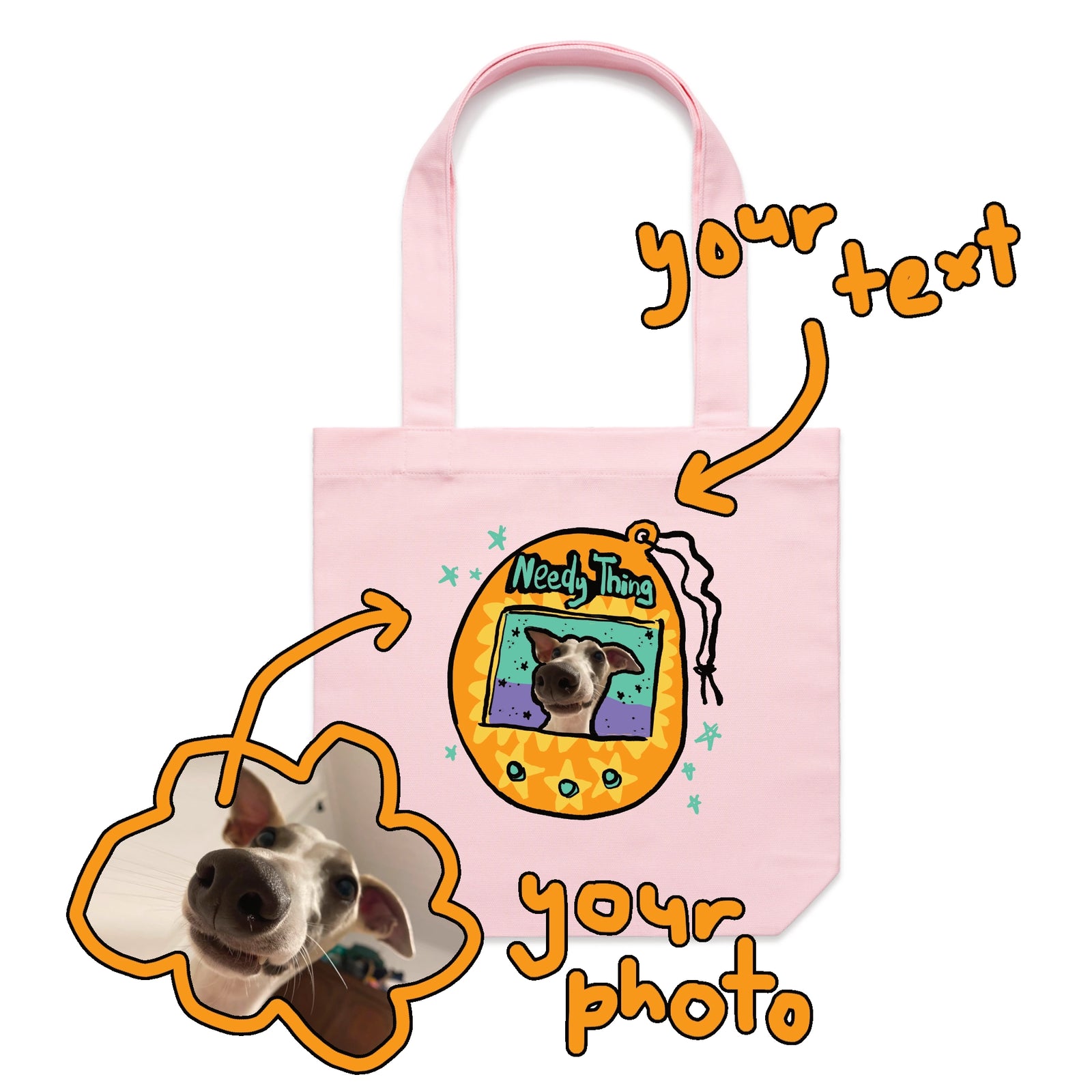 Pink carrie tote with Custom Digipet Tote graphic by Lonely Kids Club