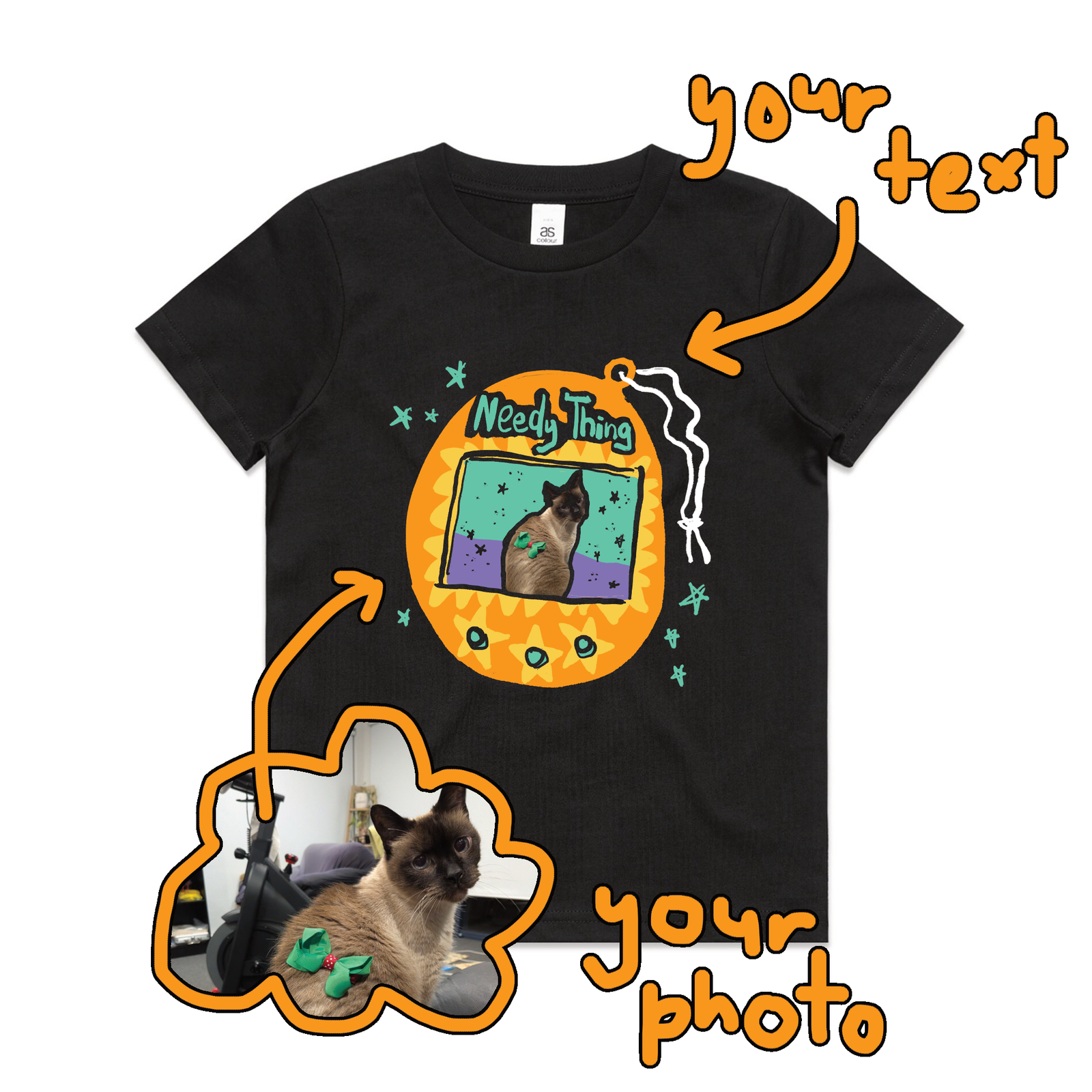 Black kids t-shirt with Custom Digipet Kids graphic by Lonely Kids Club