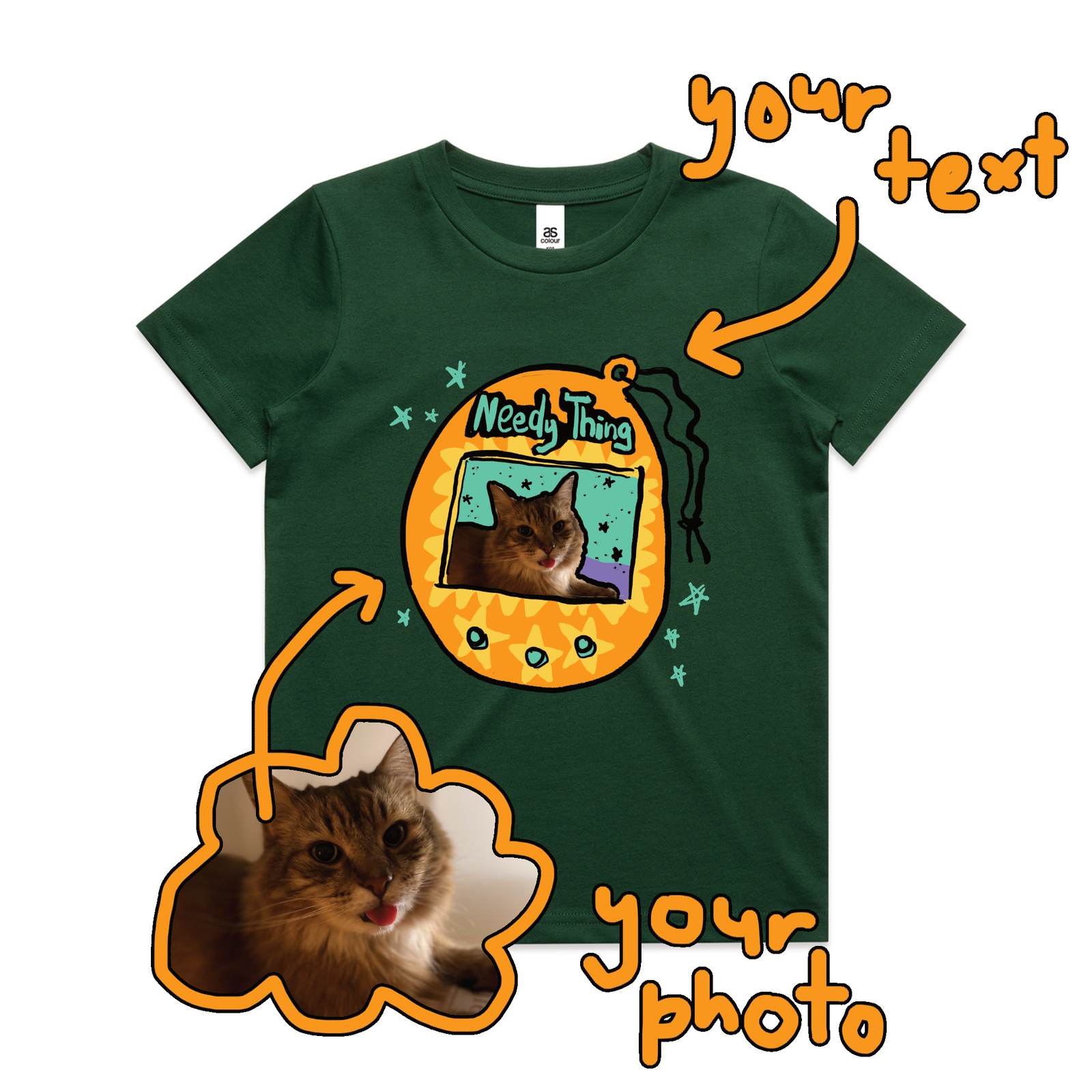 Forest Green kids t-shirt with Custom Digipet Kids graphic by Lonely Kids Club