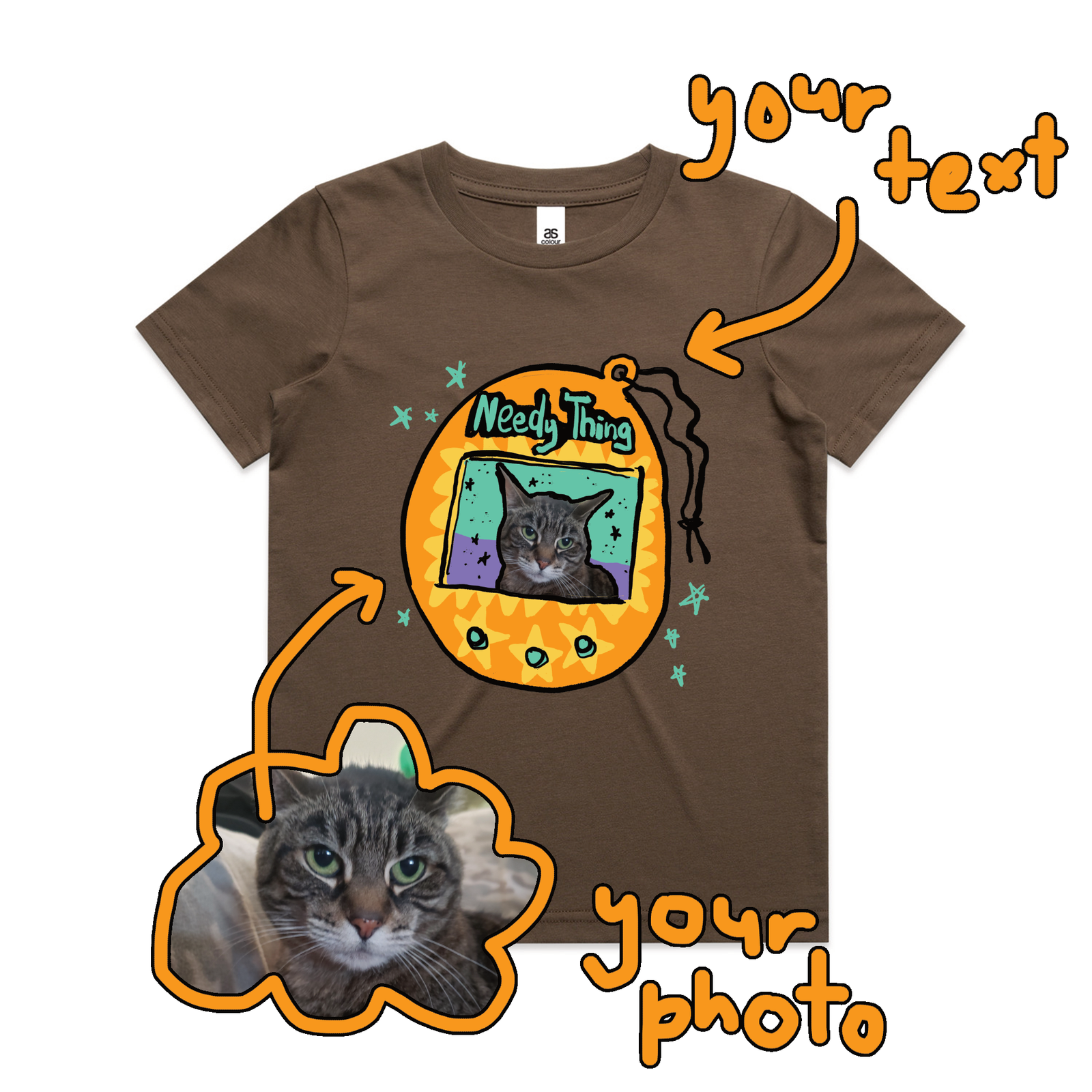 Walnut kids t-shirt with Custom Digipet Kids graphic by Lonely Kids Club