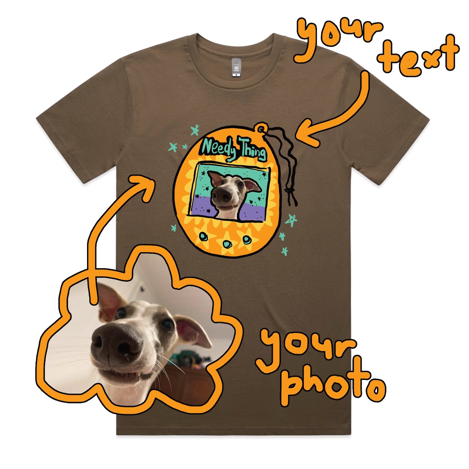 Walnut unisex t-shirt with Custom Digipet graphic by Lonely Kids Club