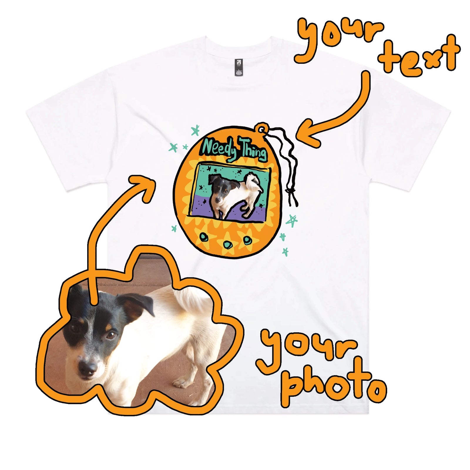 White oversized t-shirt with Custom Digipet graphic by Lonely Kids Club