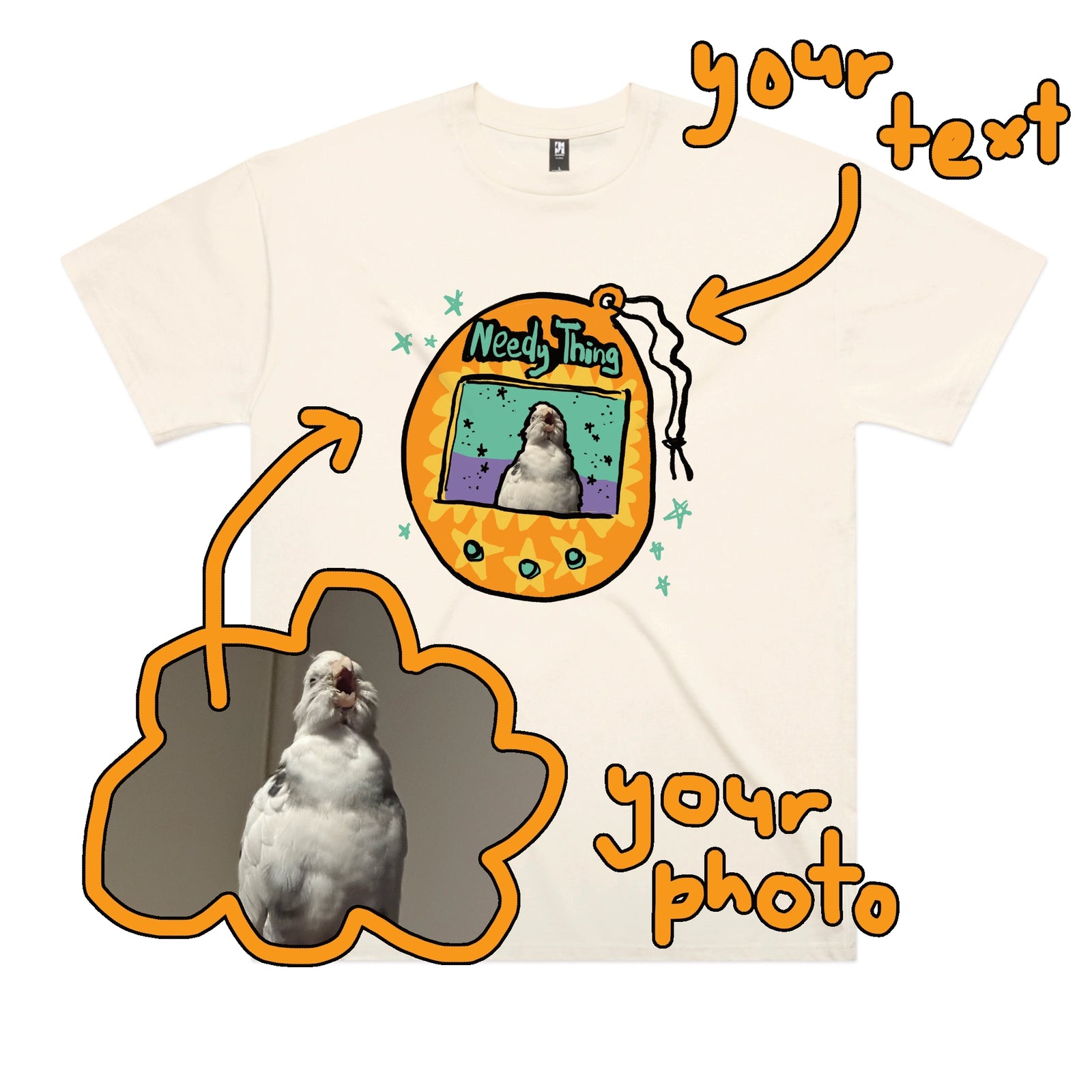 Ecru oversized t-shirt with Custom Digipet graphic by Lonely Kids Club