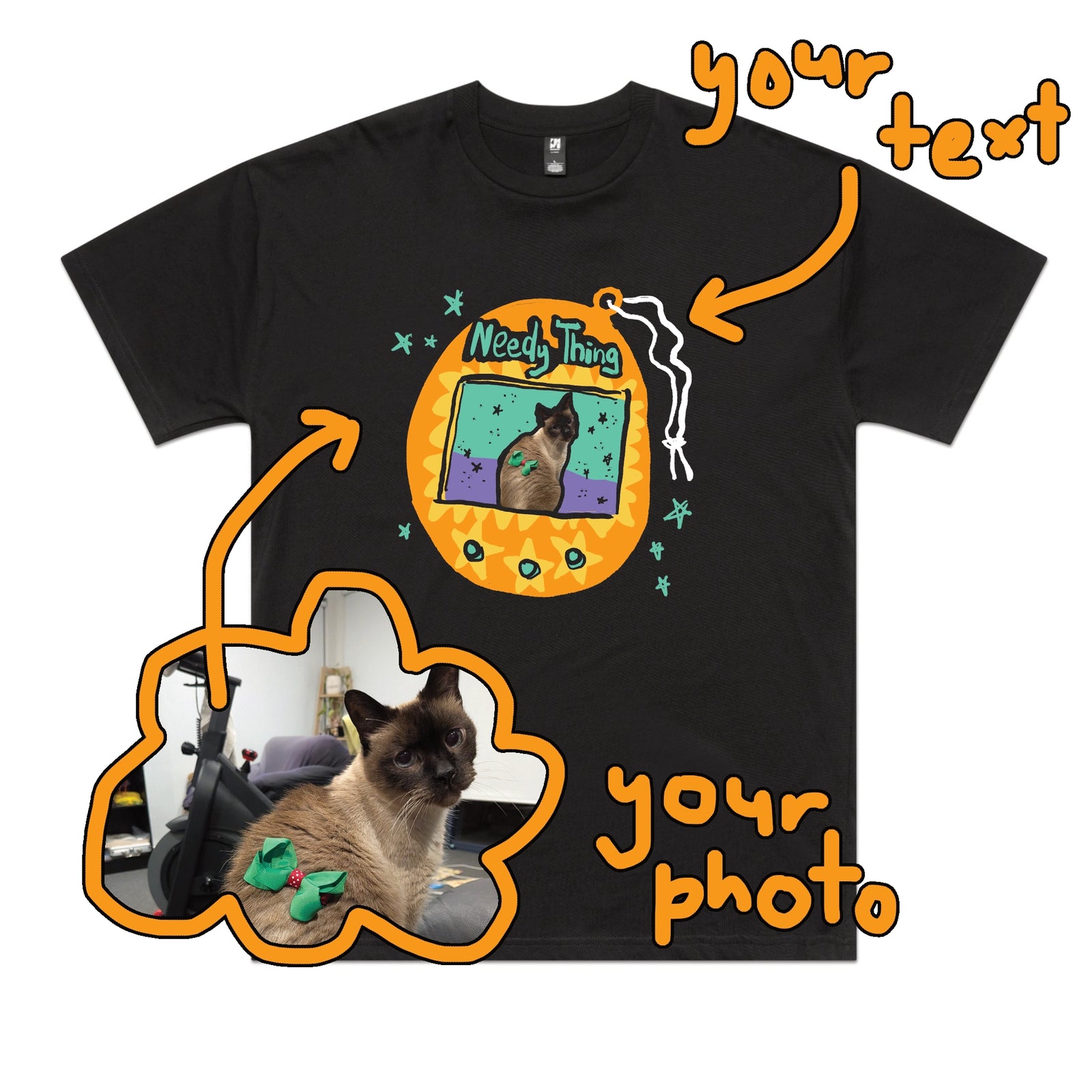 Black oversized t-shirt with Custom Digipet graphic by Lonely Kids Club