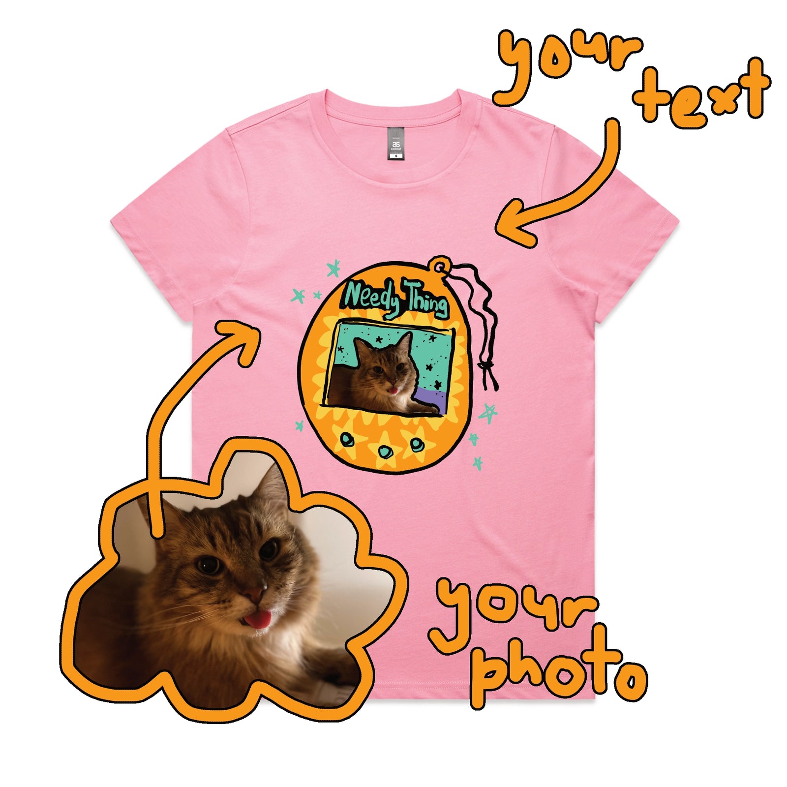 Bubblegum fitted womens t-shirt with Custom Digipet graphic by Lonely Kids Club