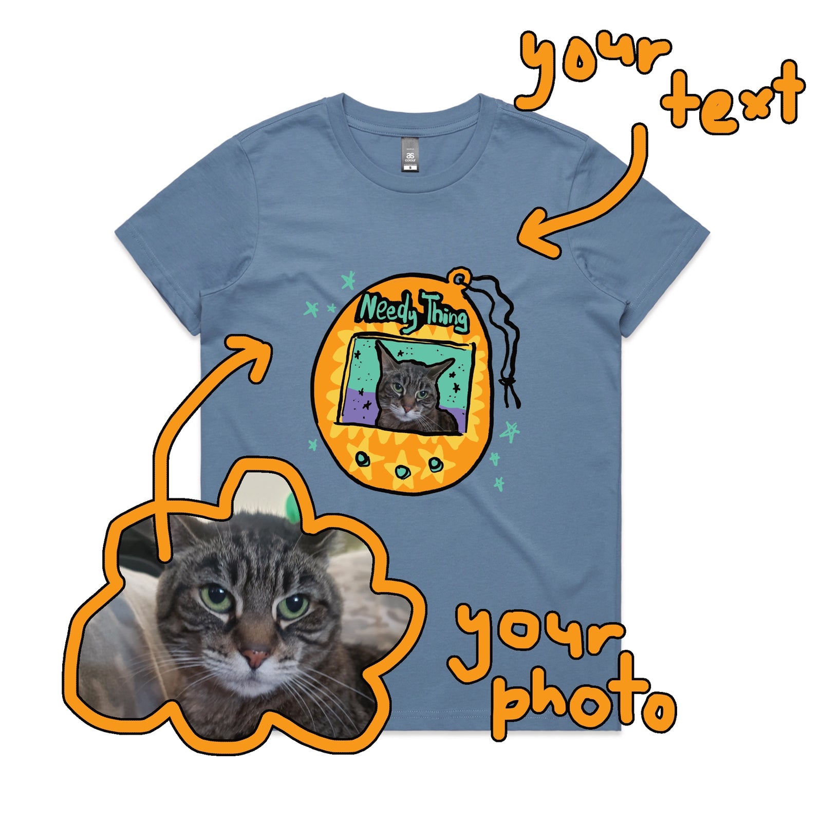 Carolina Blue fitted womens t-shirt with Custom Digipet graphic by Lonely Kids Club