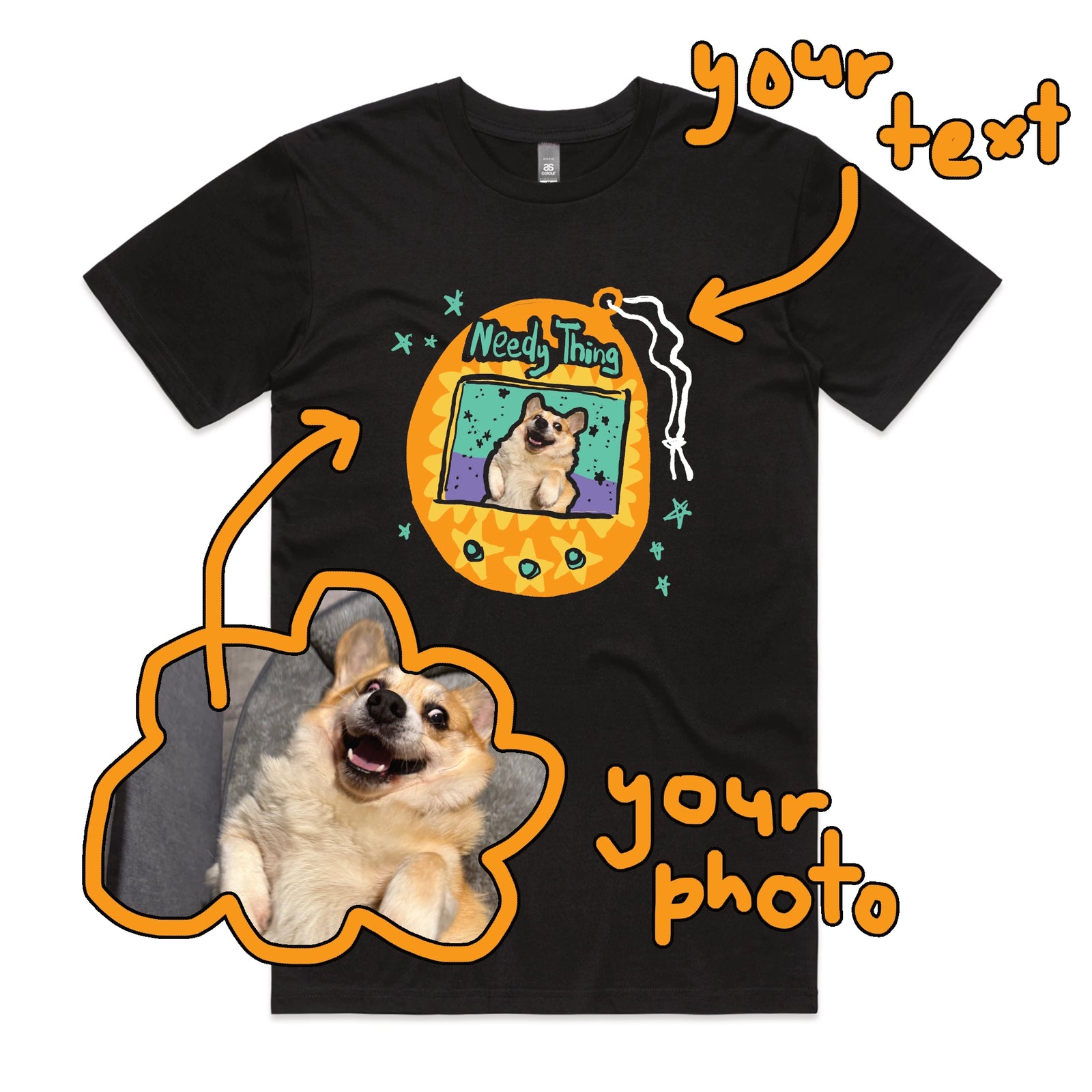 Black unisex t-shirt with Custom Digipet graphic by Lonely Kids Club