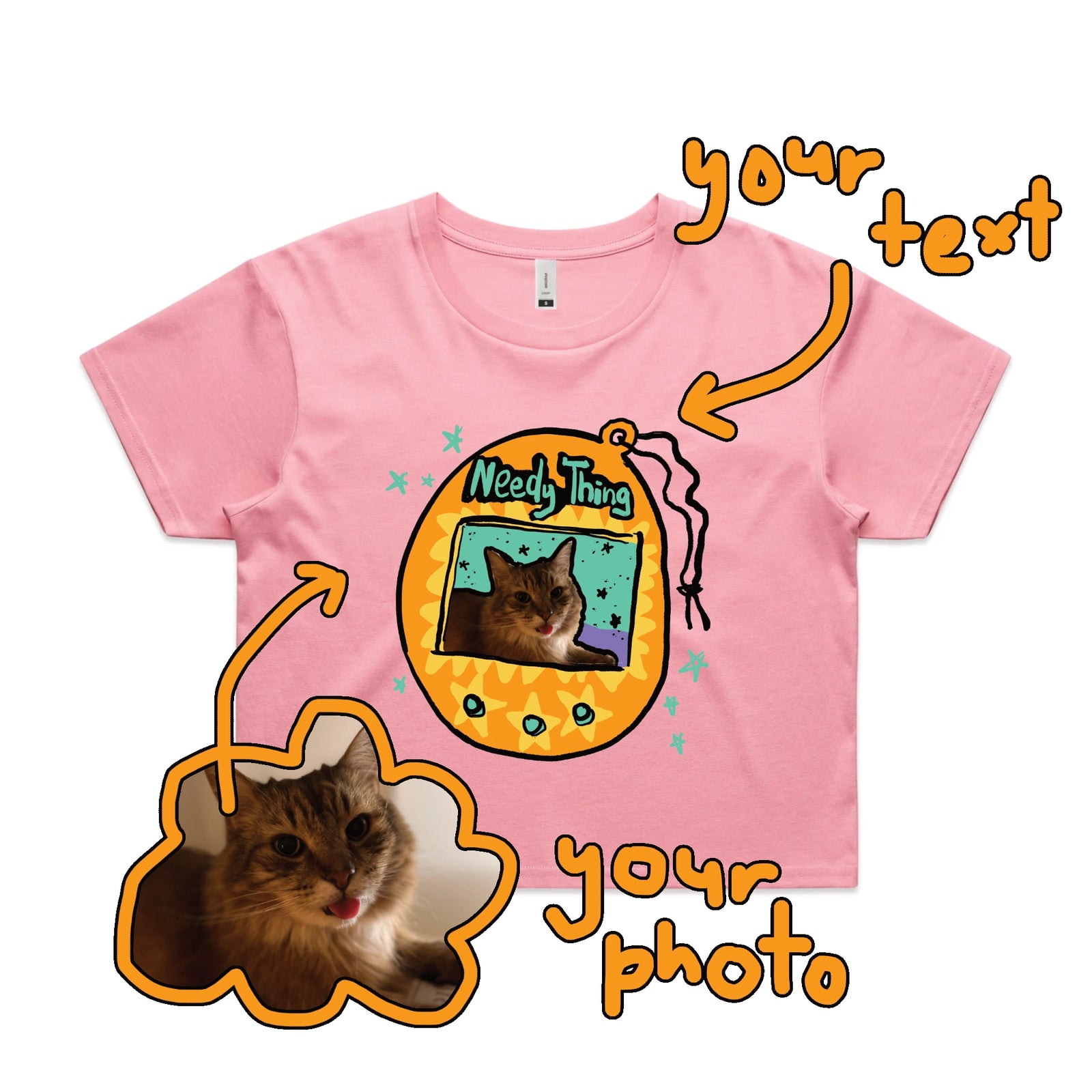 Bubblegum crop top with Custom Digipet graphic by Lonely Kids Club