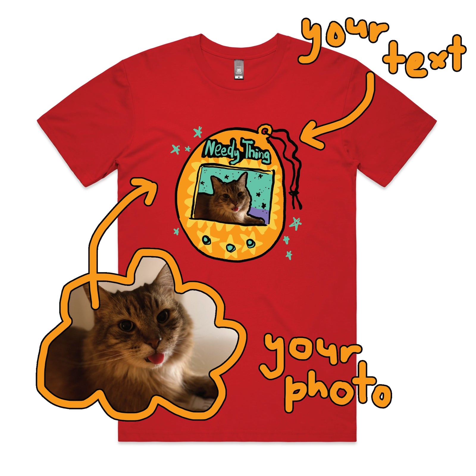 Red unisex t-shirt with Custom Digipet graphic by Lonely Kids Club