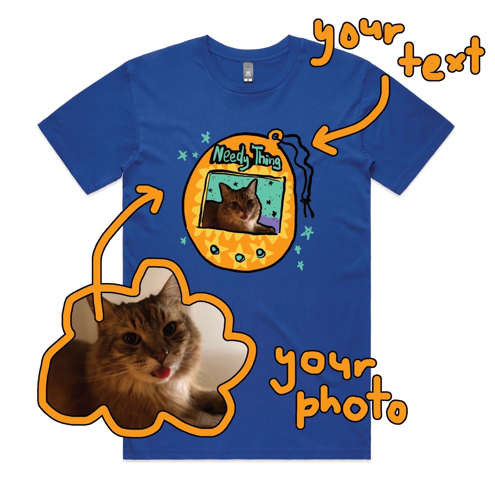 Royal Blue unisex t-shirt with Custom Digipet graphic by Lonely Kids Club