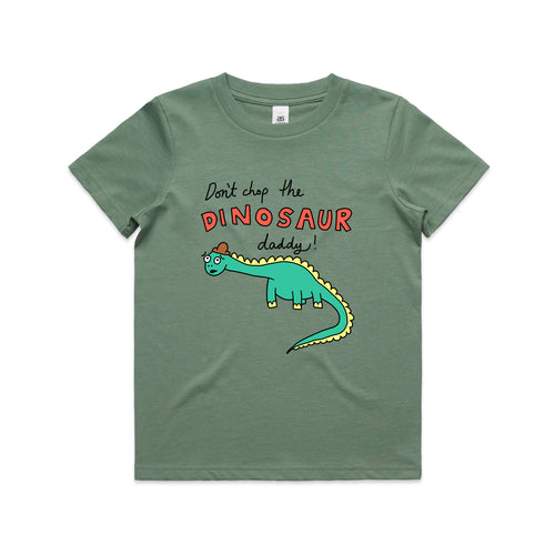Don't Chop The Dinosaur Kids Tee by Lonely Kids Club. All clothing from our T-shirts to our shorts and hoodies are ethically made, and printed packed and shipped from Sydney.