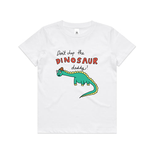 Don't Chop The Dinosaur Kids Tee by Lonely Kids Club. All clothing from our T-shirts to our shorts and hoodies are ethically made, and printed packed and shipped from Sydney.