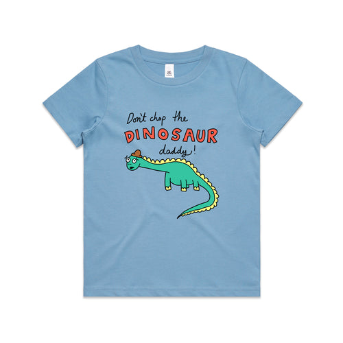 Don't Chop The Dinosaur Kids Tee by Lonely Kids Club. All clothing from our T-shirts to our shorts and hoodies are ethically made, and printed packed and shipped from Sydney.