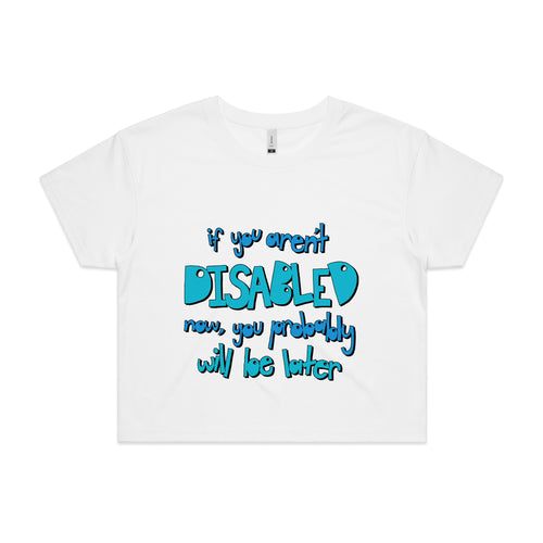 Disabled Later Tee by Lonely Kids Club. All clothing from our T-shirts to our shorts and hoodies are ethically made, and printed packed and shipped from Sydney.