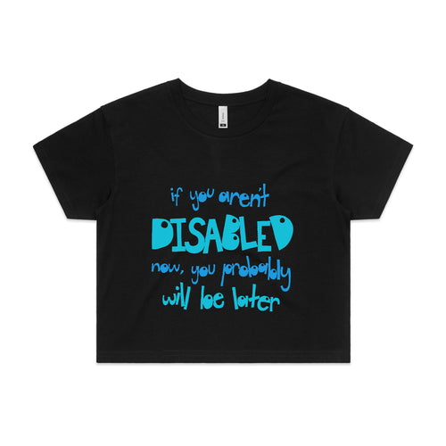Disabled Later Tee by Lonely Kids Club. All clothing from our T-shirts to our shorts and hoodies are ethically made, and printed packed and shipped from Sydney.