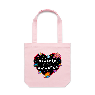 Diverse As The Universe Tote by Lonely Kids Club. All clothing from our T-shirts to our shorts and hoodies are ethically made, and printed packed and shipped from Sydney.