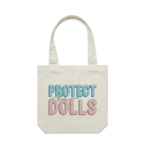 Protect The Dolls Tote by Lonely Kids Club. All clothing from our T-shirts to our shorts and hoodies are ethically made, and printed packed and shipped from Sydney.