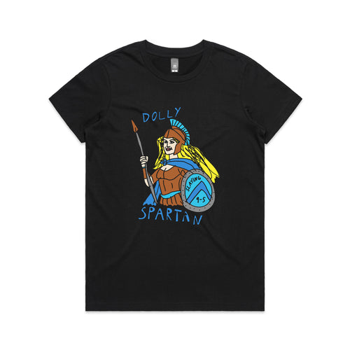 Dolly Spartan Tee by Lonely Kids Club. All clothing from our T-shirts to our shorts and hoodies are ethically made, and printed packed and shipped from Sydney.