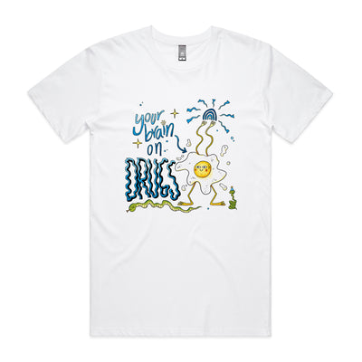Your Brain On Drugs Tee by Lonely Kids Club. All clothing from our T-shirts to our shorts and hoodies are ethically made, and printed packed and shipped from Sydney.
