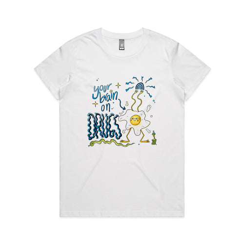 Your Brain On Drugs Tee by Lonely Kids Club. All clothing from our T-shirts to our shorts and hoodies are ethically made, and printed packed and shipped from Sydney.