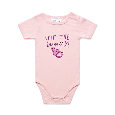 Spit The Dummy Baby Onesie by Lonely Kids Club. All clothing from our T-shirts to our shorts and hoodies are ethically made, and printed packed and shipped from Sydney.