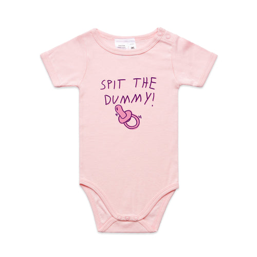 Spit The Dummy Baby Onesie by Lonely Kids Club. All clothing from our T-shirts to our shorts and hoodies are ethically made, and printed packed and shipped from Sydney.