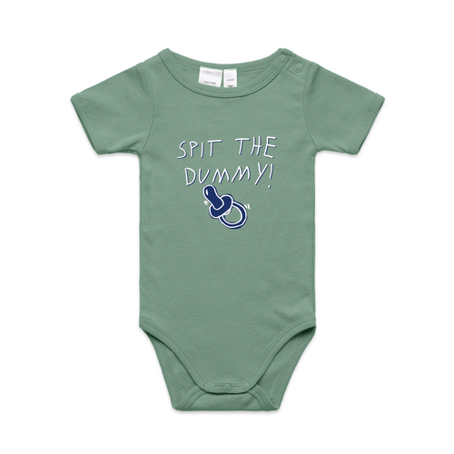 Spit The Dummy Baby Onesie by Lonely Kids Club. All clothing from our T-shirts to our shorts and hoodies are ethically made, and printed packed and shipped from Sydney.
