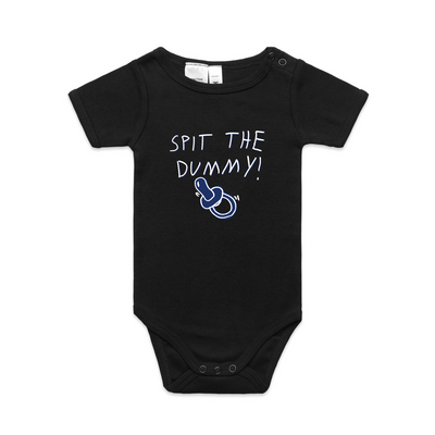Spit The Dummy Baby Onesie by Lonely Kids Club. All clothing from our T-shirts to our shorts and hoodies are ethically made, and printed packed and shipped from Sydney.