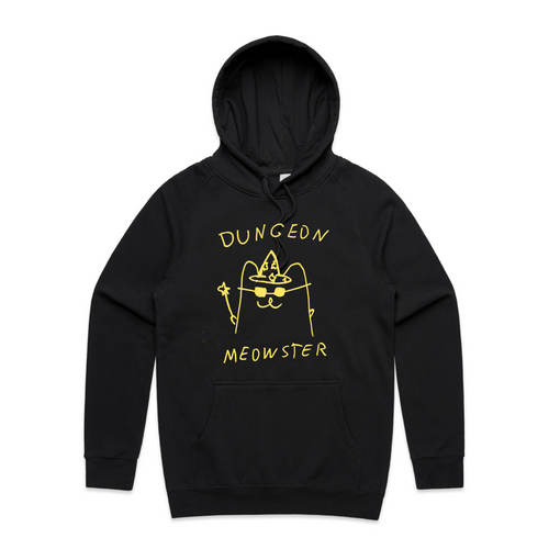 Dungeon Meowster Hoodie by Lonely Kids Club. All clothing from our T-shirts to our shorts and hoodies are ethically made, and printed packed and shipped from Sydney.